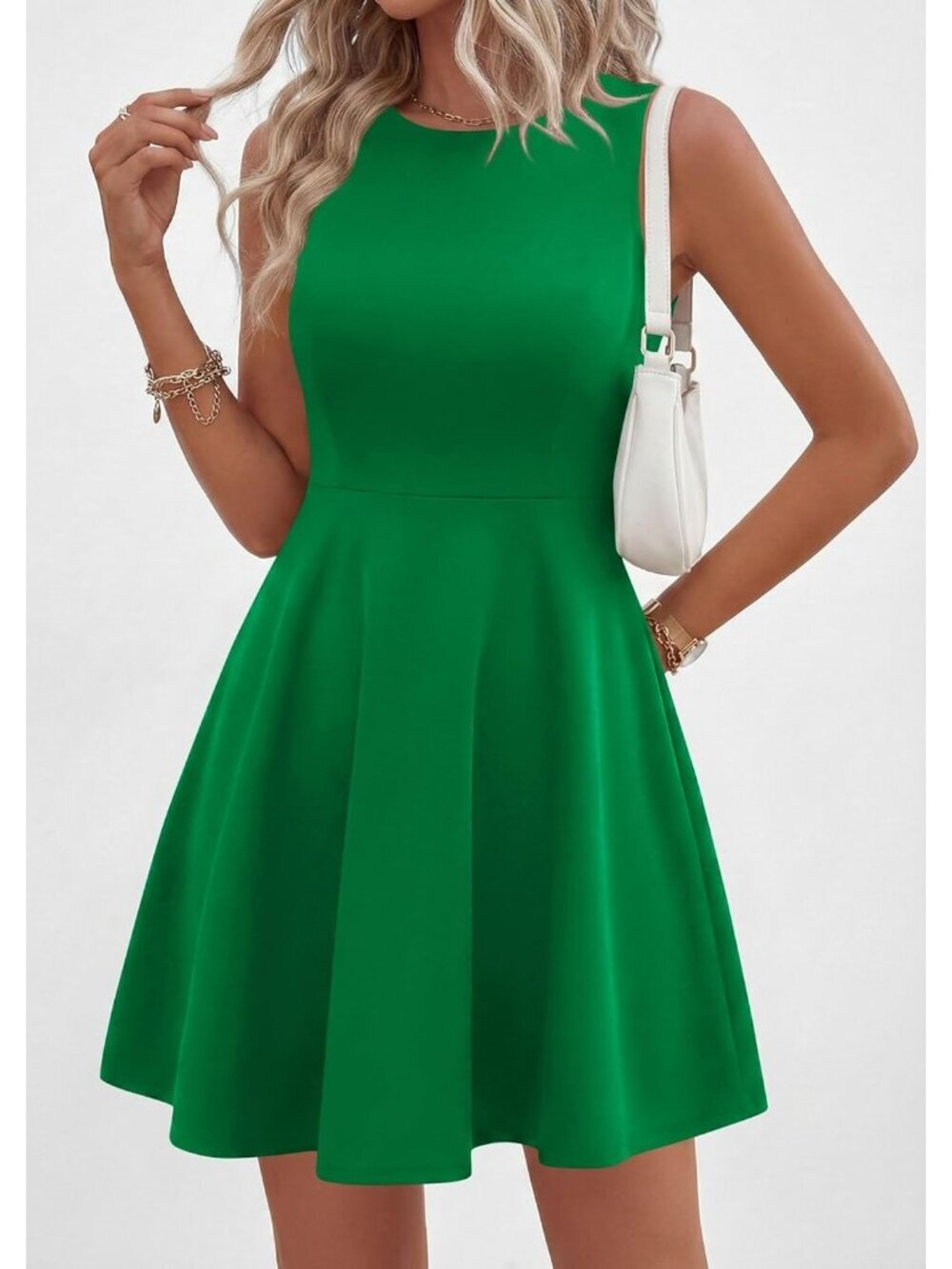 〽️Women's Green Elegant Classy Spring A Line Sleeveless Mini Short Dress - Picture 6 of 6